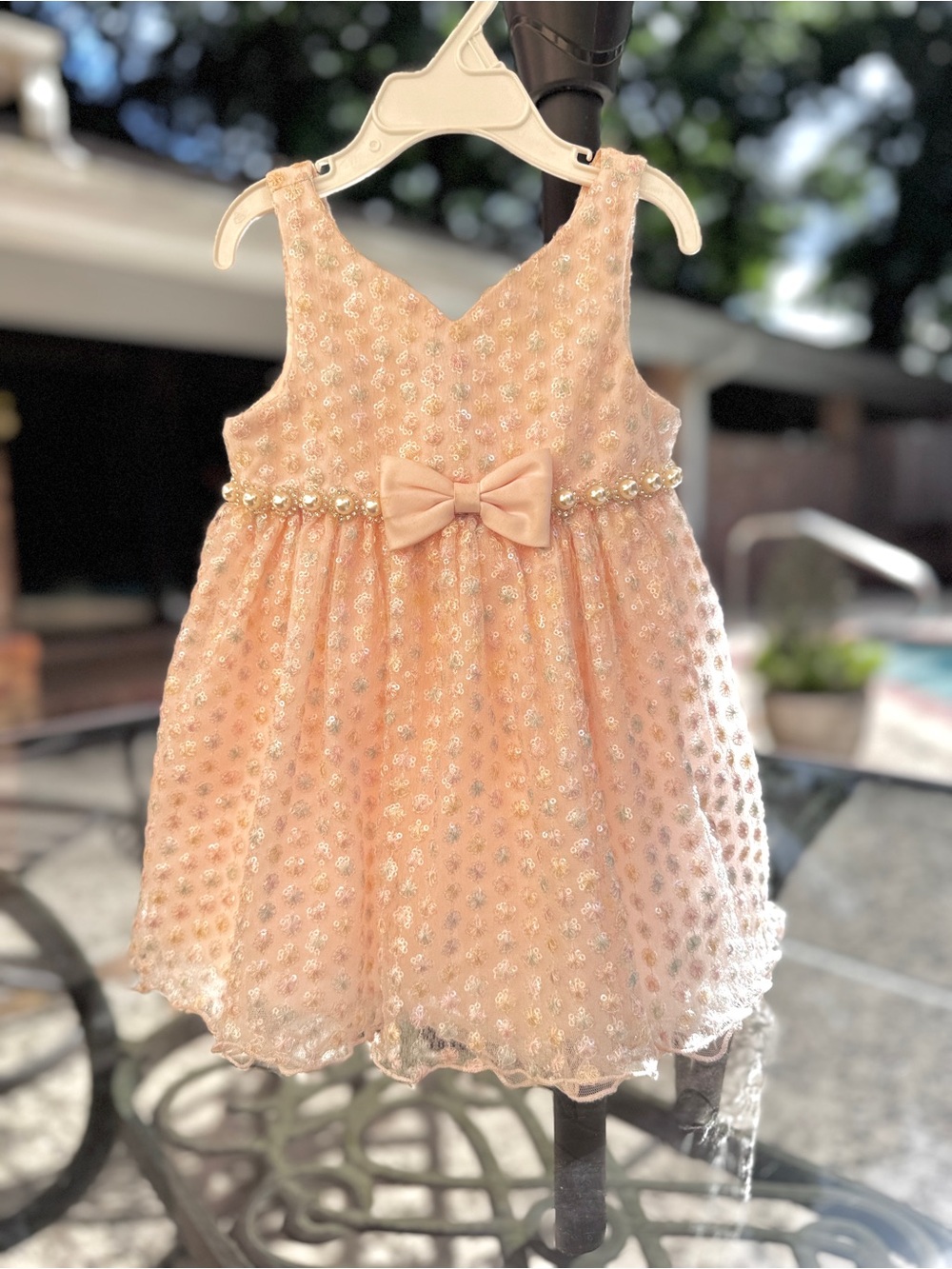 American Princess Peach Sequin Bow Party Dress for Girls, 12M